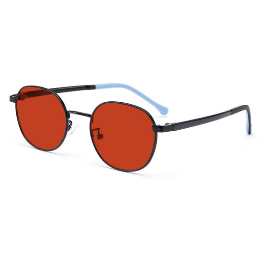 round - black red lens